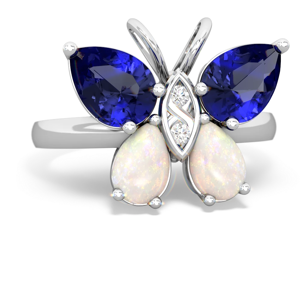 Lab Sapphire Butterfly 14K White Gold ring R2215