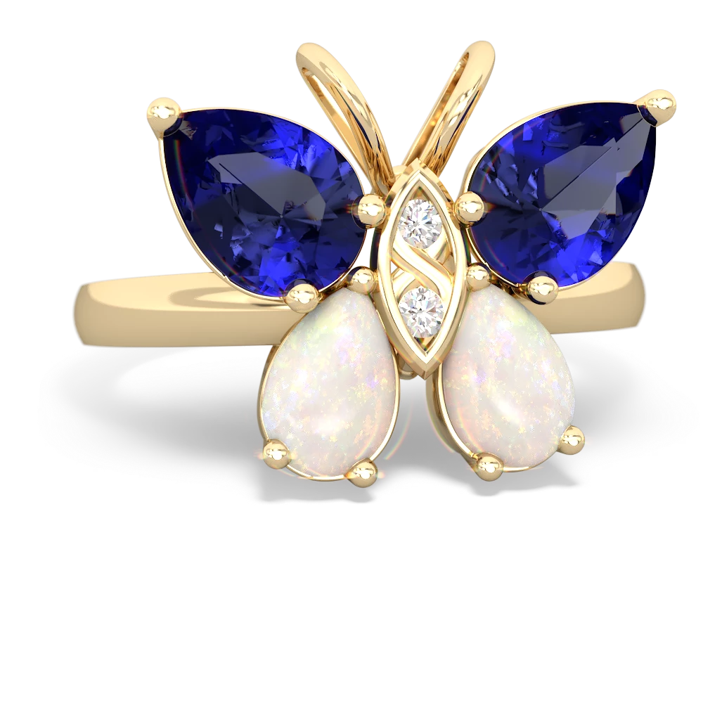 Lab Sapphire Butterfly 14K Yellow Gold ring R2215