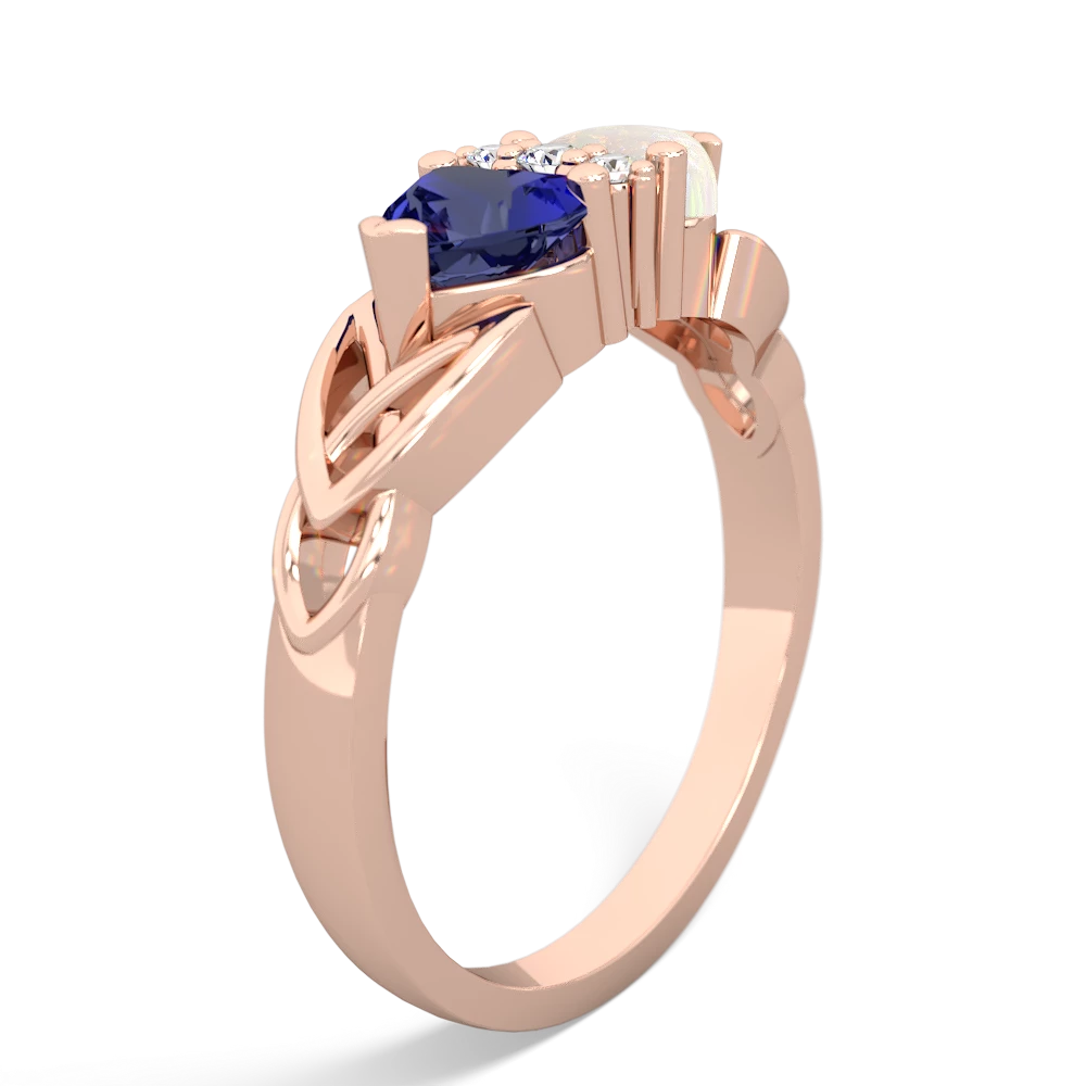 Lab Sapphire Celtic Knot Double Heart 14K Rose Gold ring R5040