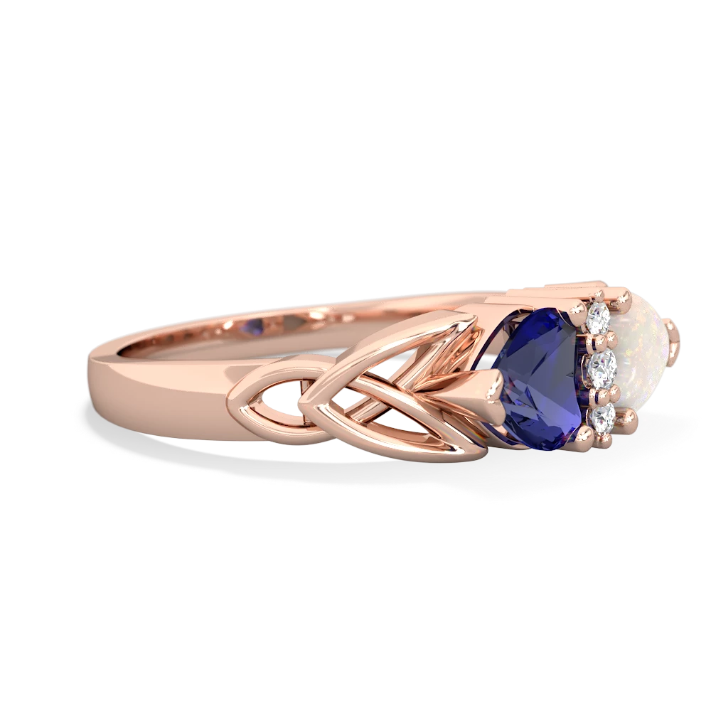 Lab Sapphire Celtic Knot Double Heart 14K Rose Gold ring R5040