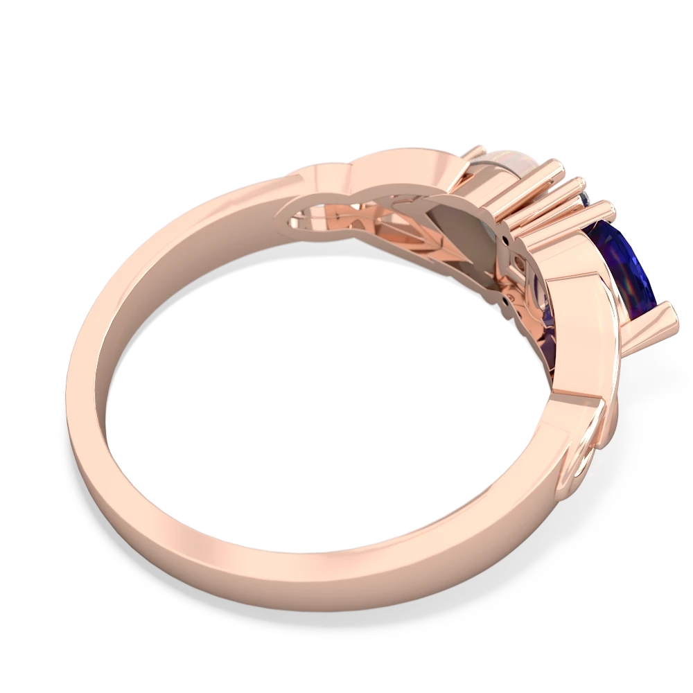 Lab Sapphire Celtic Knot Double Heart 14K Rose Gold ring R5040