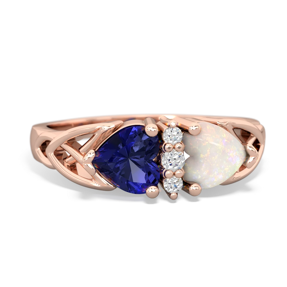 Lab Sapphire Celtic Knot Double Heart 14K Rose Gold ring R5040