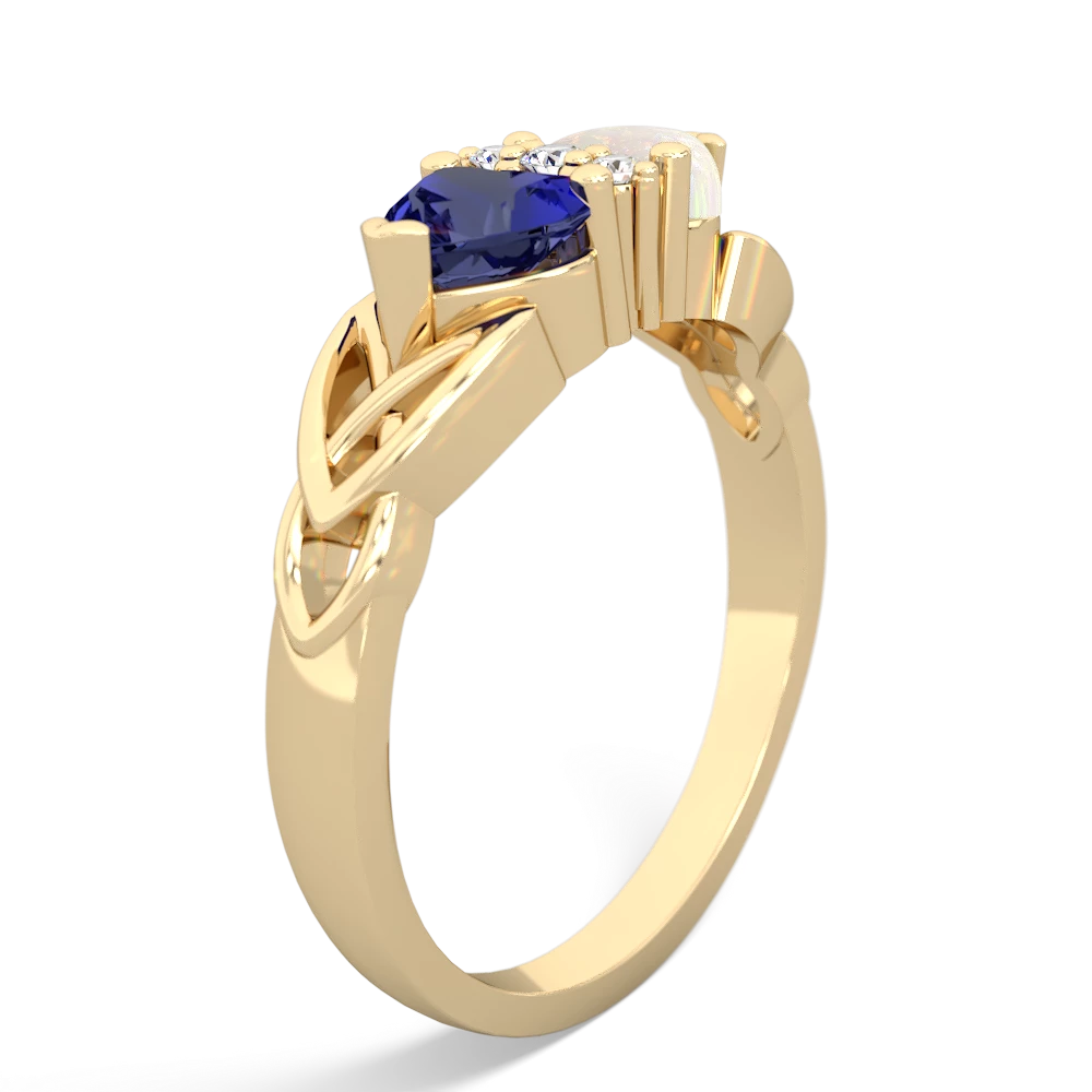 Lab Sapphire Celtic Knot Double Heart 14K Yellow Gold ring R5040