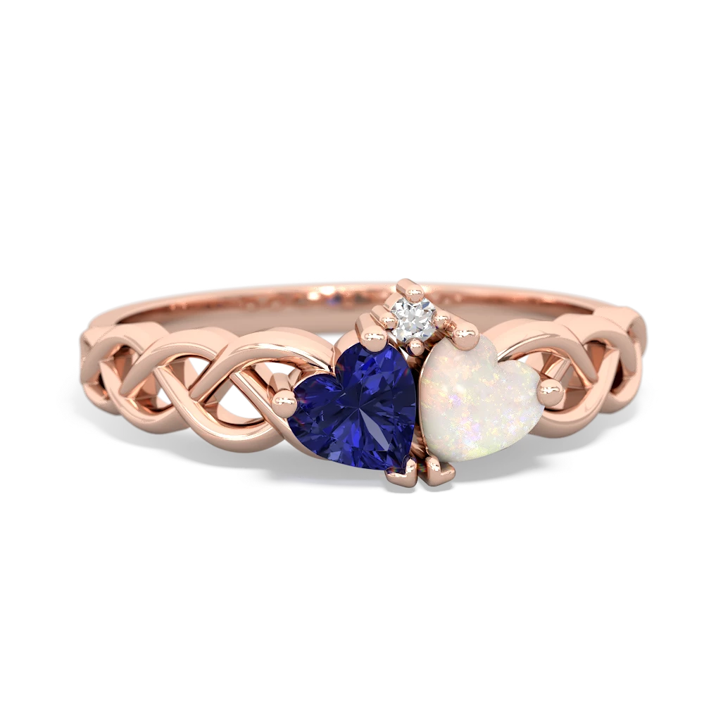 Lab Sapphire Heart To Heart Braid 14K Rose Gold ring R5870