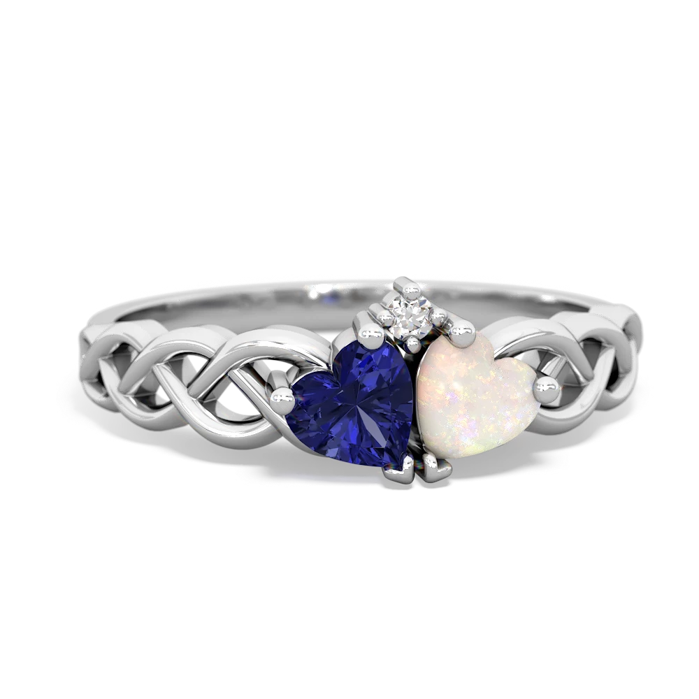 Lab Sapphire Heart To Heart Braid 14K White Gold ring R5870