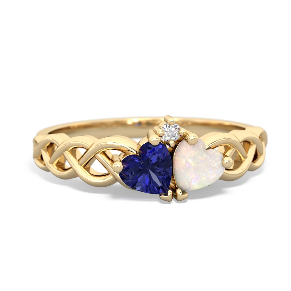 Lab Sapphire Heart To Heart Braid 14K Yellow Gold ring R5870