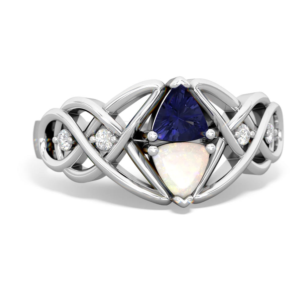 Lab Sapphire Keepsake Celtic Knot 14K White Gold ring R5300