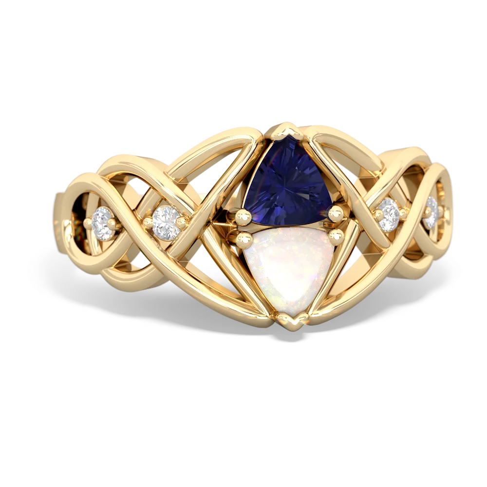 Lab Sapphire Keepsake Celtic Knot 14K Yellow Gold ring R5300