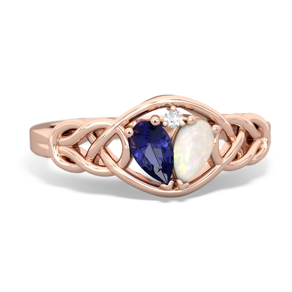 Lab Sapphire Celtic Love Knot 14K Rose Gold ring R5420