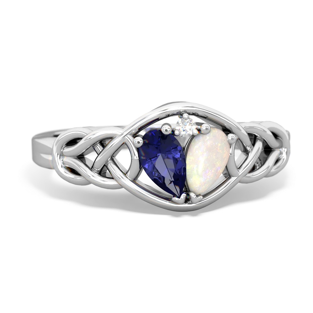 Lab Sapphire Celtic Love Knot 14K White Gold ring R5420