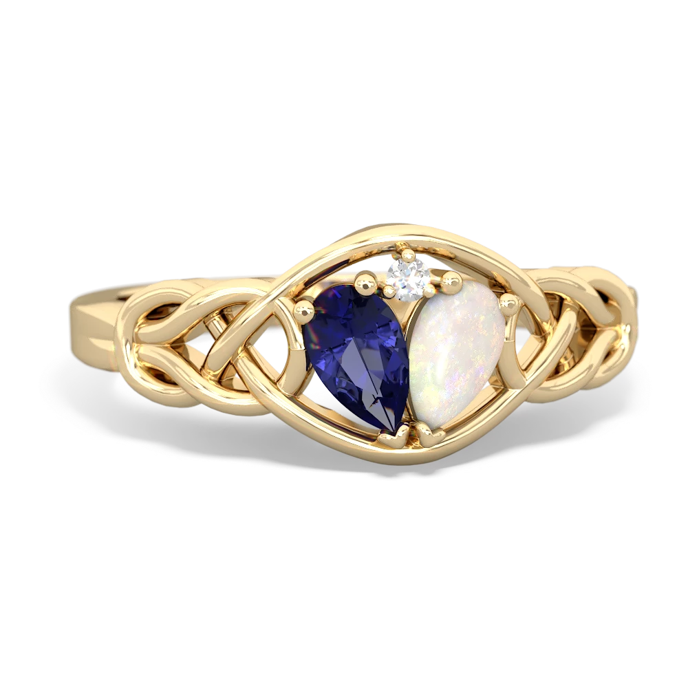 Lab Sapphire Celtic Love Knot 14K Yellow Gold ring R5420