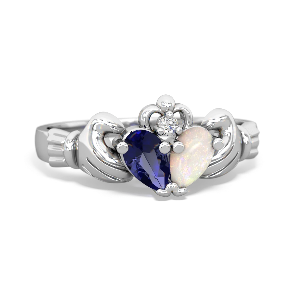 Lab Sapphire 'Our Heart' Claddagh 14K White Gold ring R2388