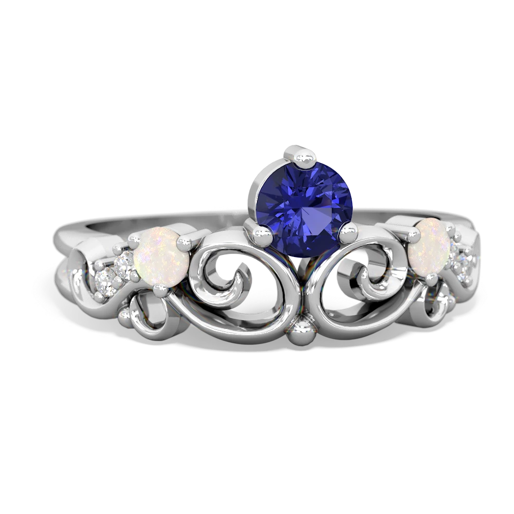 Lab Sapphire Crown Keepsake 14K White Gold ring R5740