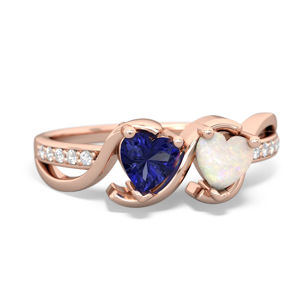 Lab Sapphire Side By Side 14K Rose Gold ring R3090