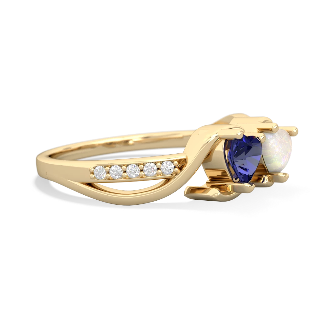 Lab Sapphire Side By Side 14K Yellow Gold ring R3090