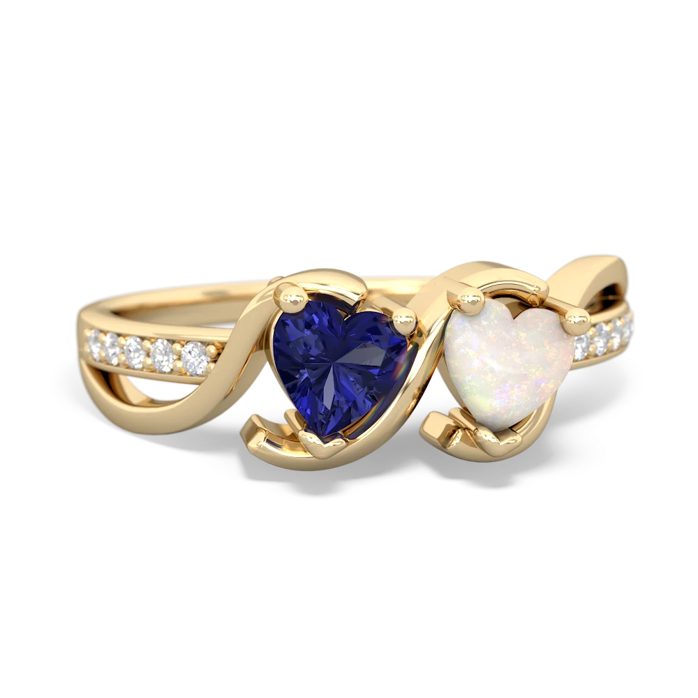 Lab Sapphire Side By Side 14K Yellow Gold ring R3090