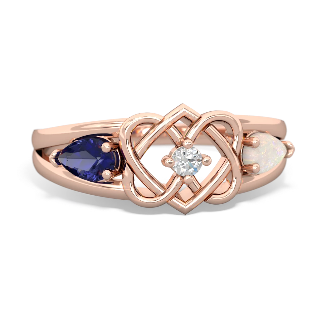 Lab Sapphire Hearts Intertwined 14K Rose Gold ring R5880