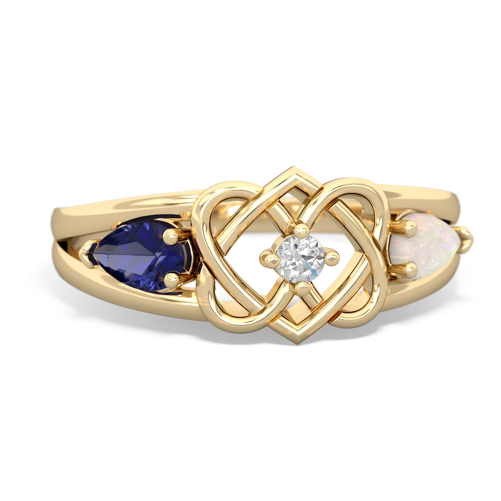 Lab Sapphire Hearts Intertwined 14K Yellow Gold ring R5880