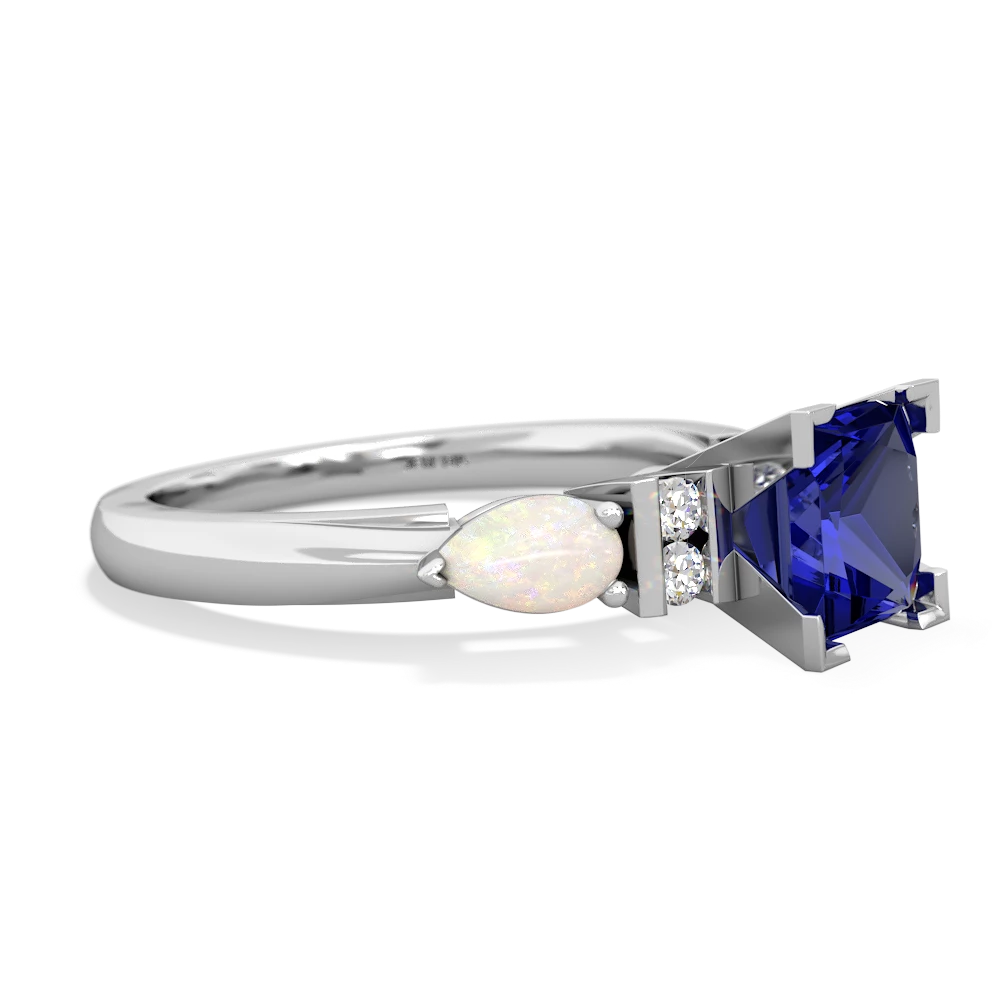 Lab Sapphire 6Mm Princess Eternal Embrace Engagement 14K White Gold ring C2002