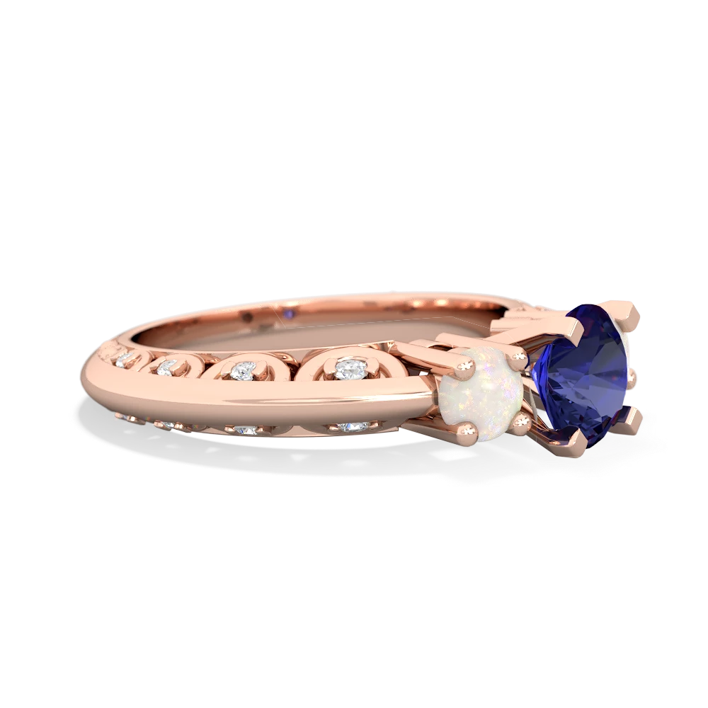 Lab Sapphire Art Deco Eternal Embrace Engagement 14K Rose Gold ring C2003
