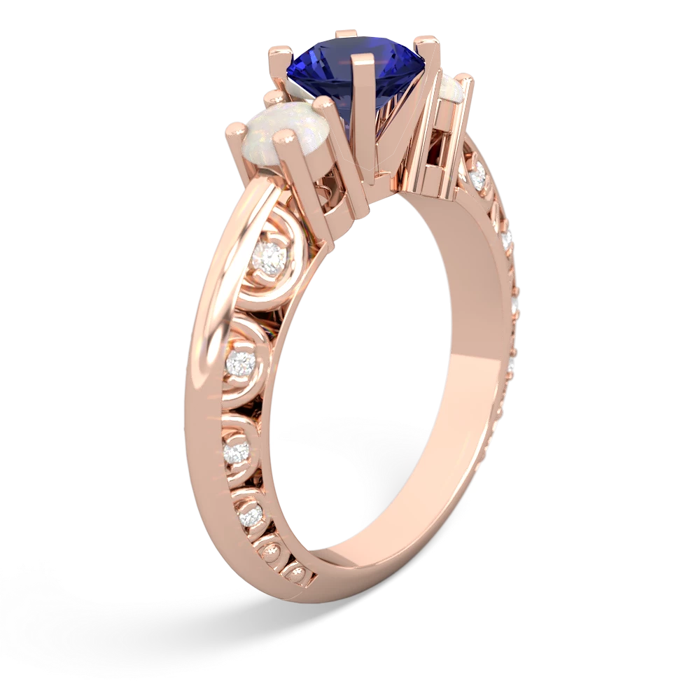 Lab Sapphire Art Deco Eternal Embrace Engagement 14K Rose Gold ring C2003