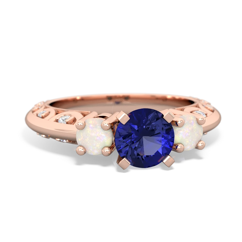 Lab Sapphire Art Deco Eternal Embrace Engagement 14K Rose Gold ring C2003