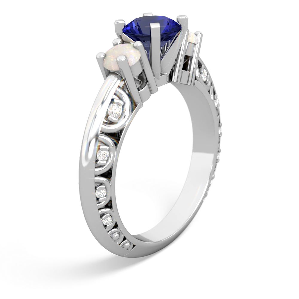 Lab Sapphire Art Deco Eternal Embrace Engagement 14K White Gold ring C2003