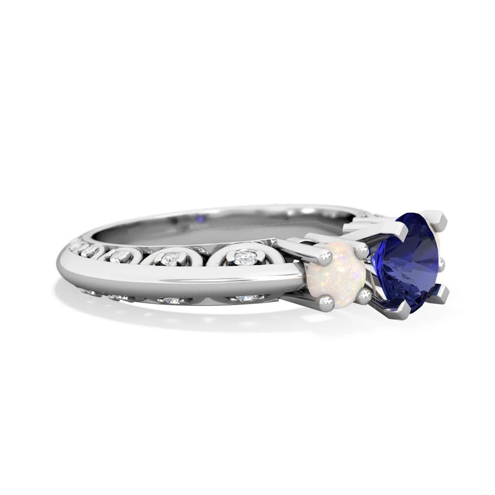 Lab Sapphire Art Deco Eternal Embrace Engagement 14K White Gold ring C2003