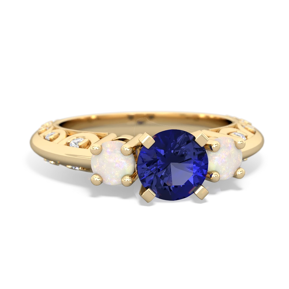 Lab Sapphire Art Deco Eternal Embrace Engagement 14K Yellow Gold ring C2003