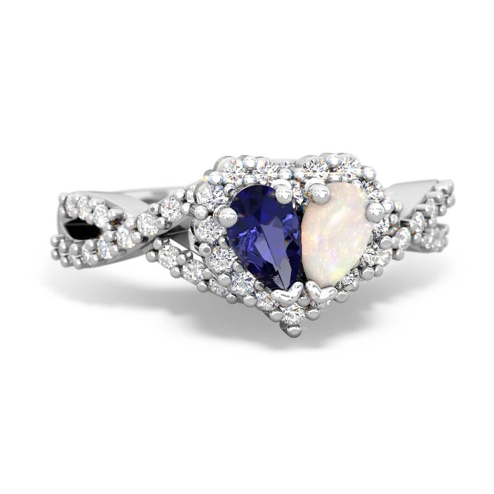 Lab Sapphire Diamond Twist 'One Heart' 14K White Gold ring R2640HRT