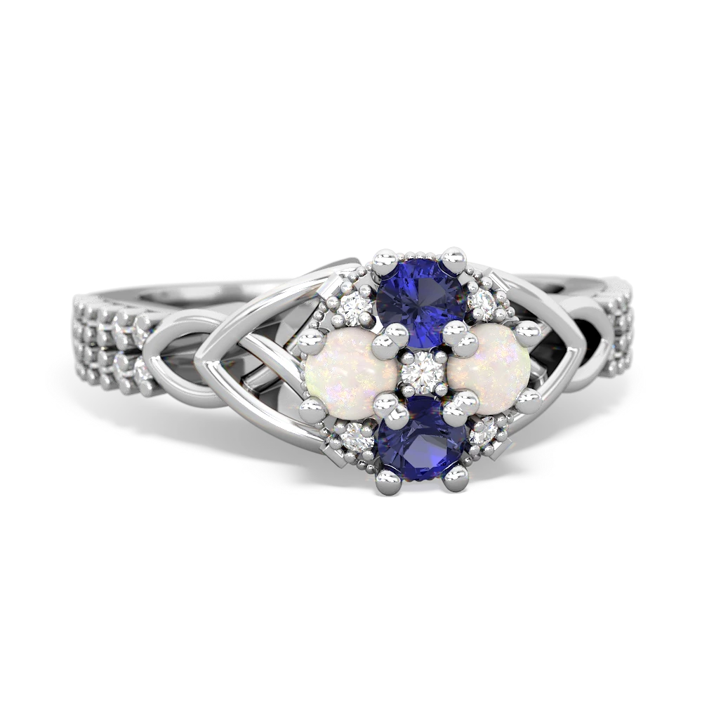 Lab Sapphire Celtic Knot Cluster Engagement 14K White Gold ring R26443RD