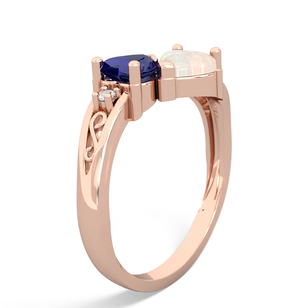 Lab Sapphire Snuggling Hearts 14K Rose Gold ring R2178