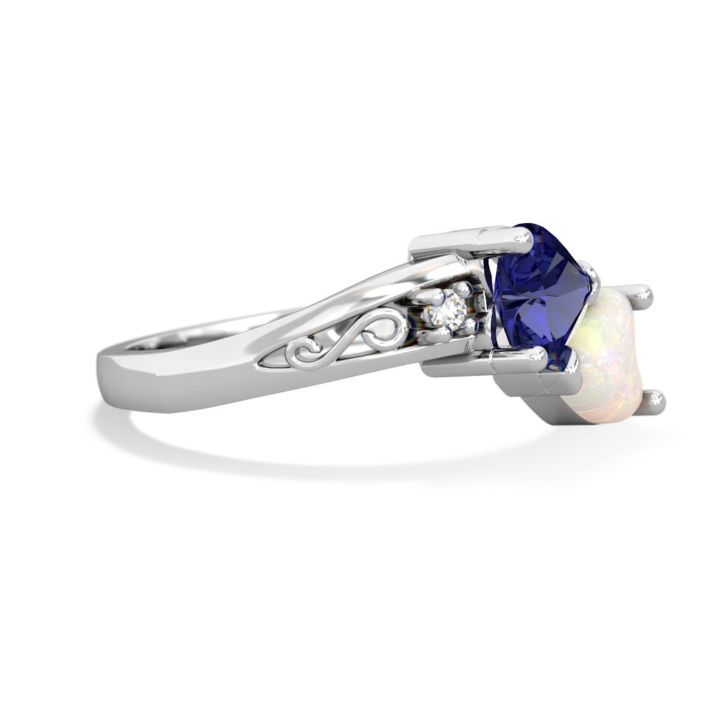 Lab Sapphire Snuggling Hearts 14K White Gold ring R2178