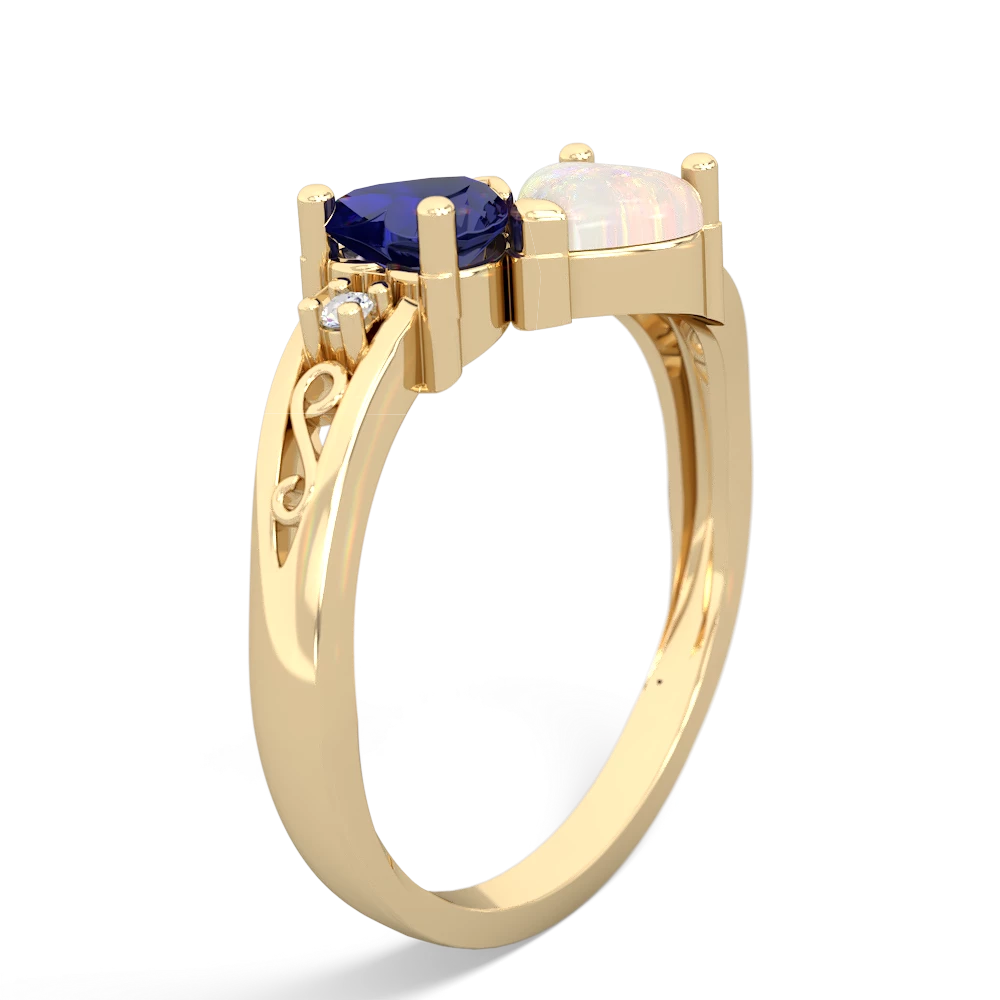 Lab Sapphire Snuggling Hearts 14K Yellow Gold ring R2178