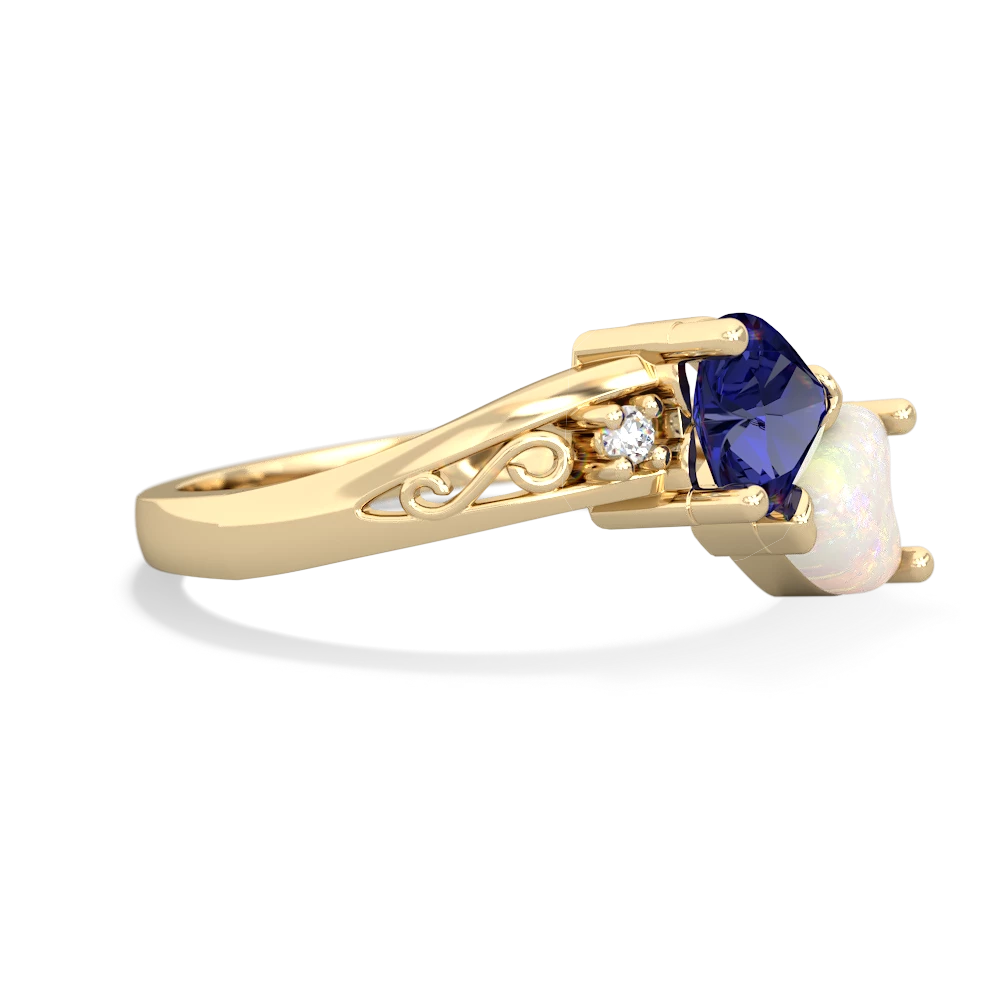 Lab Sapphire Snuggling Hearts 14K Yellow Gold ring R2178