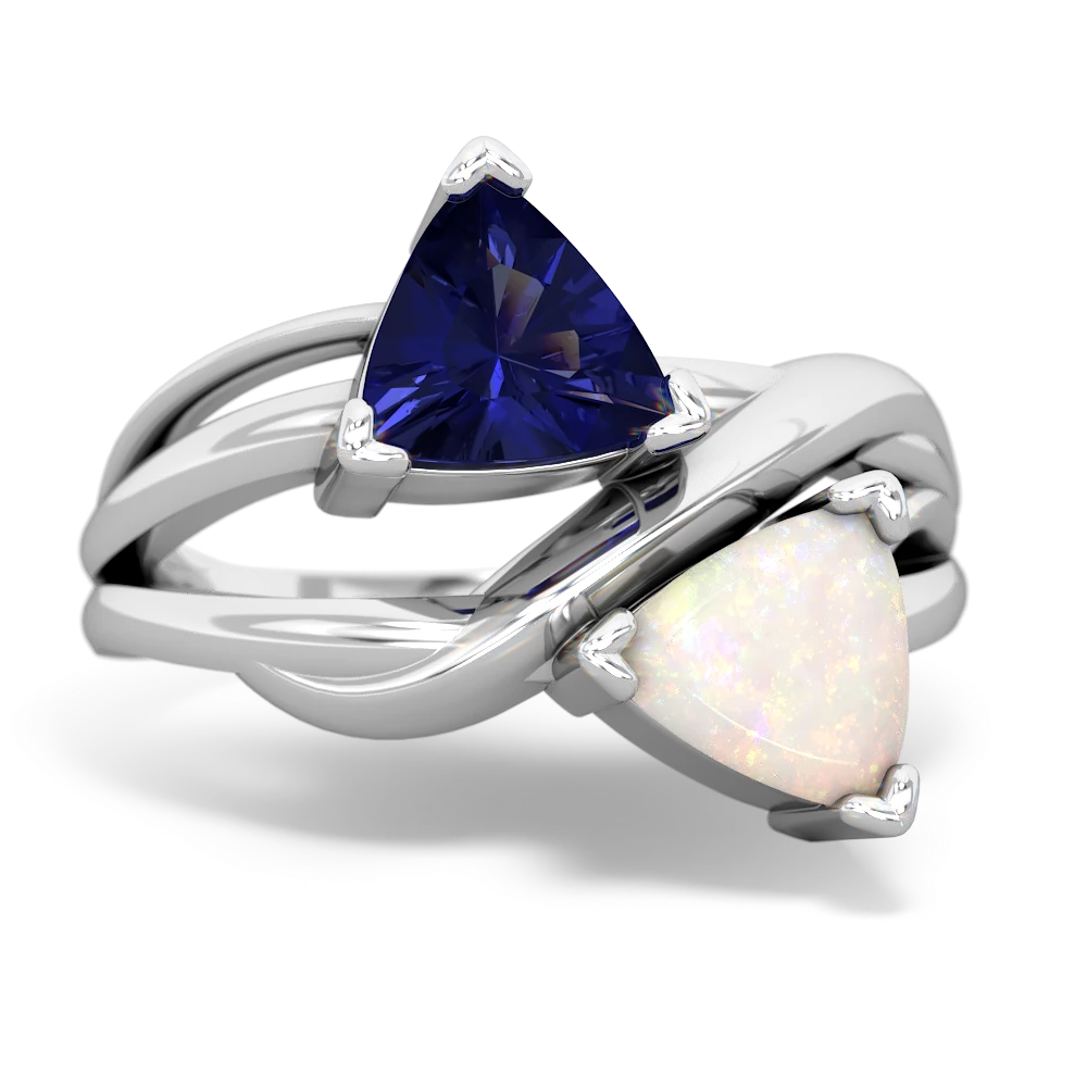 Lab Sapphire Split Band Swirl 14K White Gold ring R2341