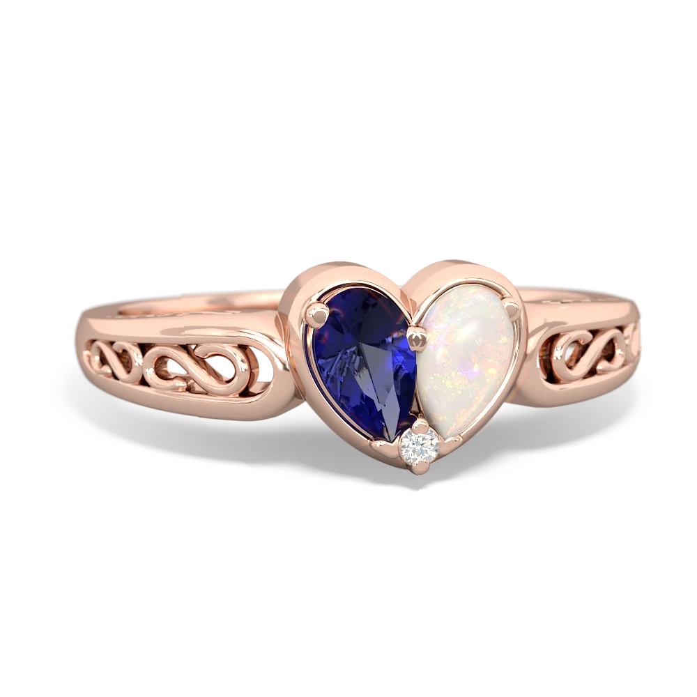 Lab Sapphire Filligree 'One Heart' 14K Rose Gold ring R5070