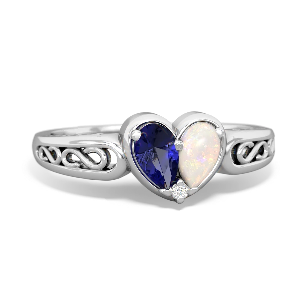 Lab Sapphire Filligree 'One Heart' 14K White Gold ring R5070