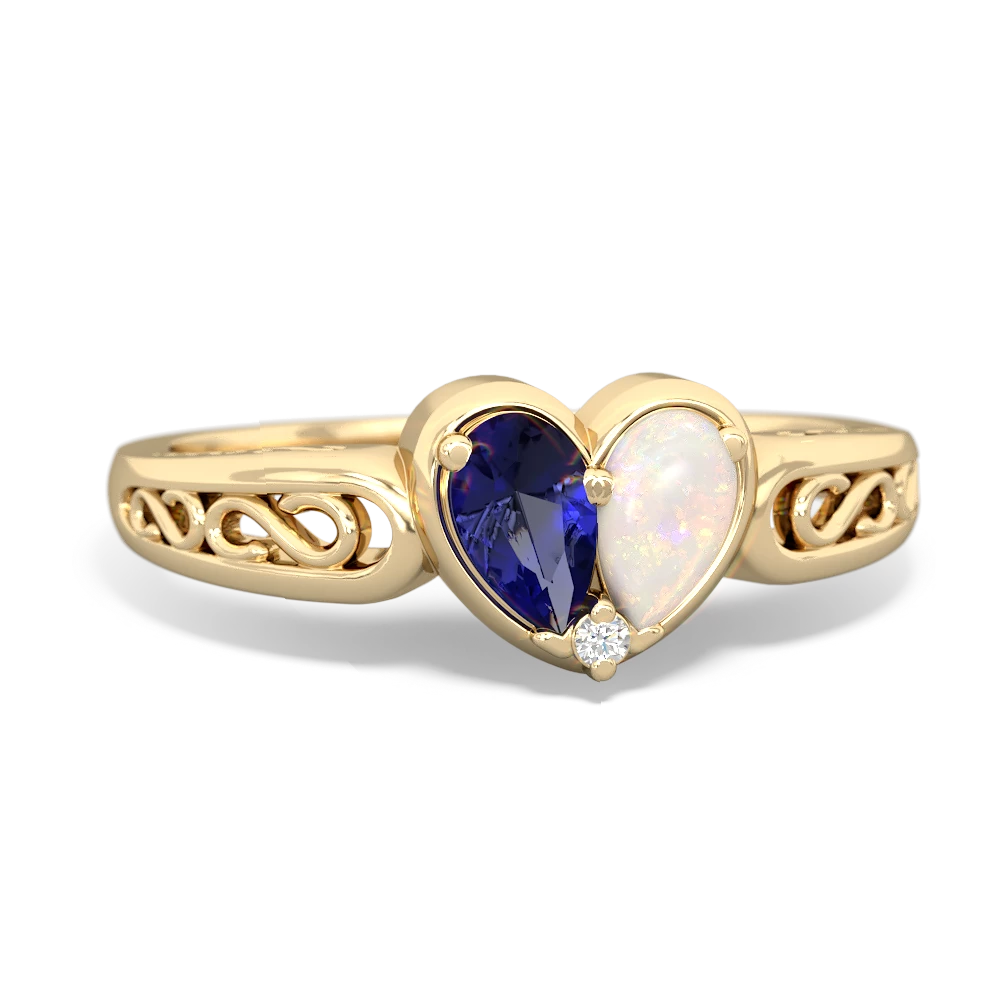 Lab Sapphire Filligree 'One Heart' 14K Yellow Gold ring R5070