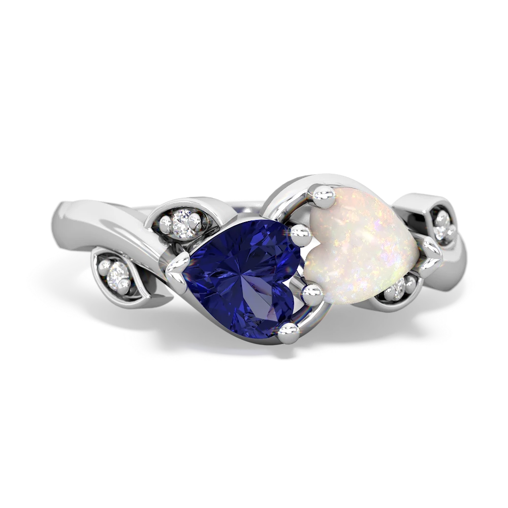 Lab Sapphire Floral Elegance 14K White Gold ring R5790