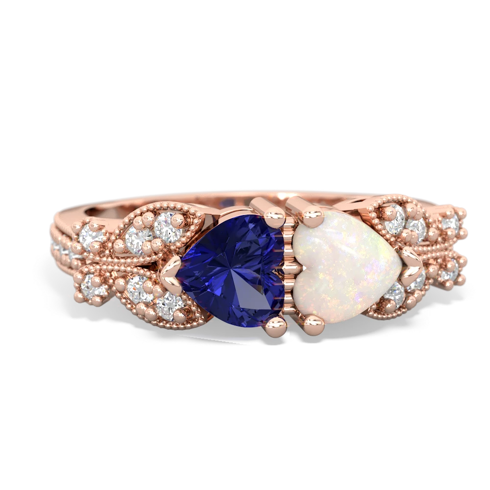 Lab Sapphire Diamond Butterflies 14K Rose Gold ring R5601