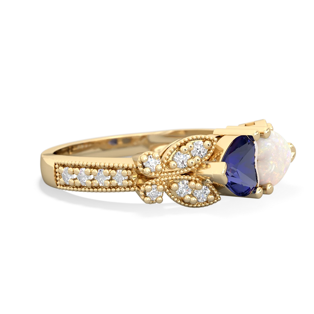 Lab Sapphire Diamond Butterflies 14K Yellow Gold ring R5601