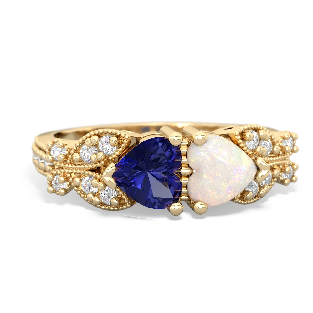 Lab Sapphire Diamond Butterflies 14K Yellow Gold ring R5601