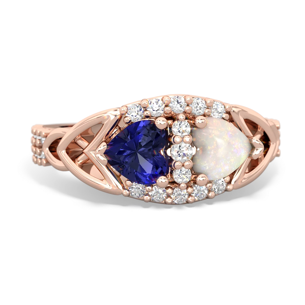 Lab Sapphire Sparkling Celtic Knot 14K Rose Gold ring R2645