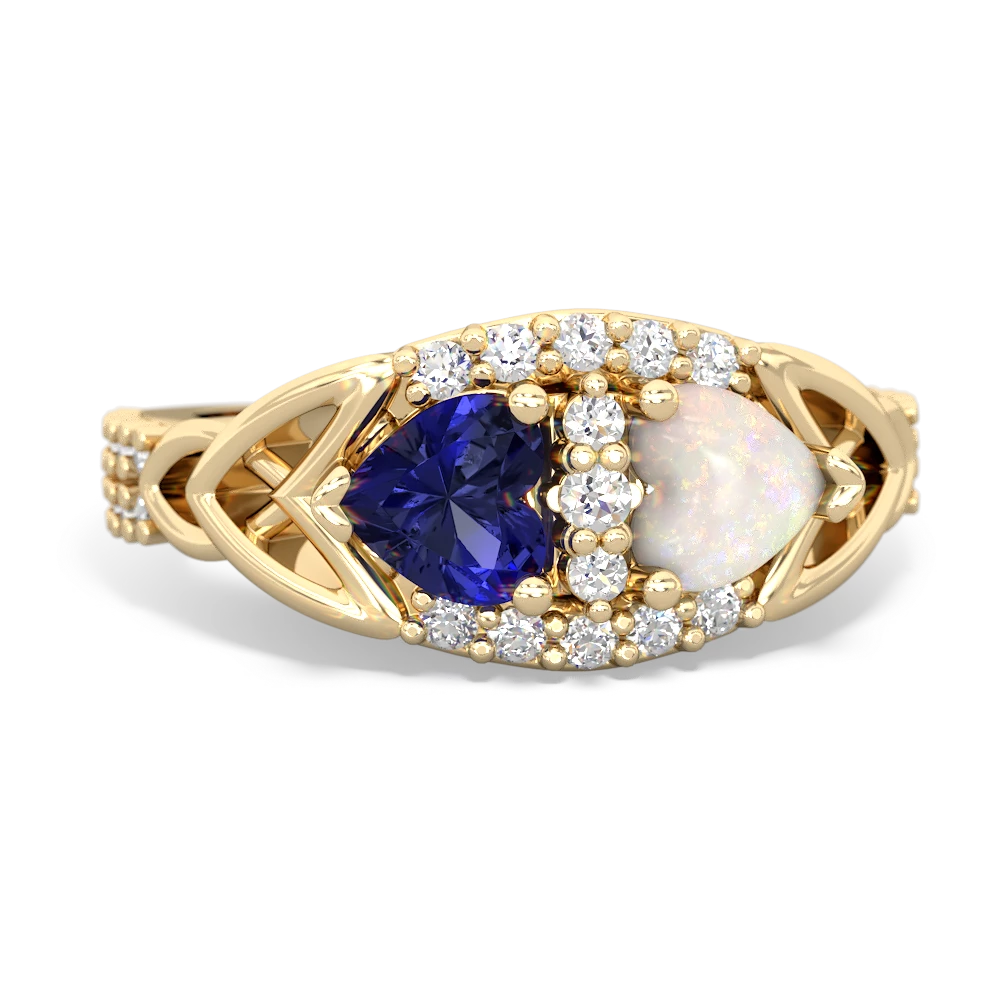 Lab Sapphire Sparkling Celtic Knot 14K Yellow Gold ring R2645