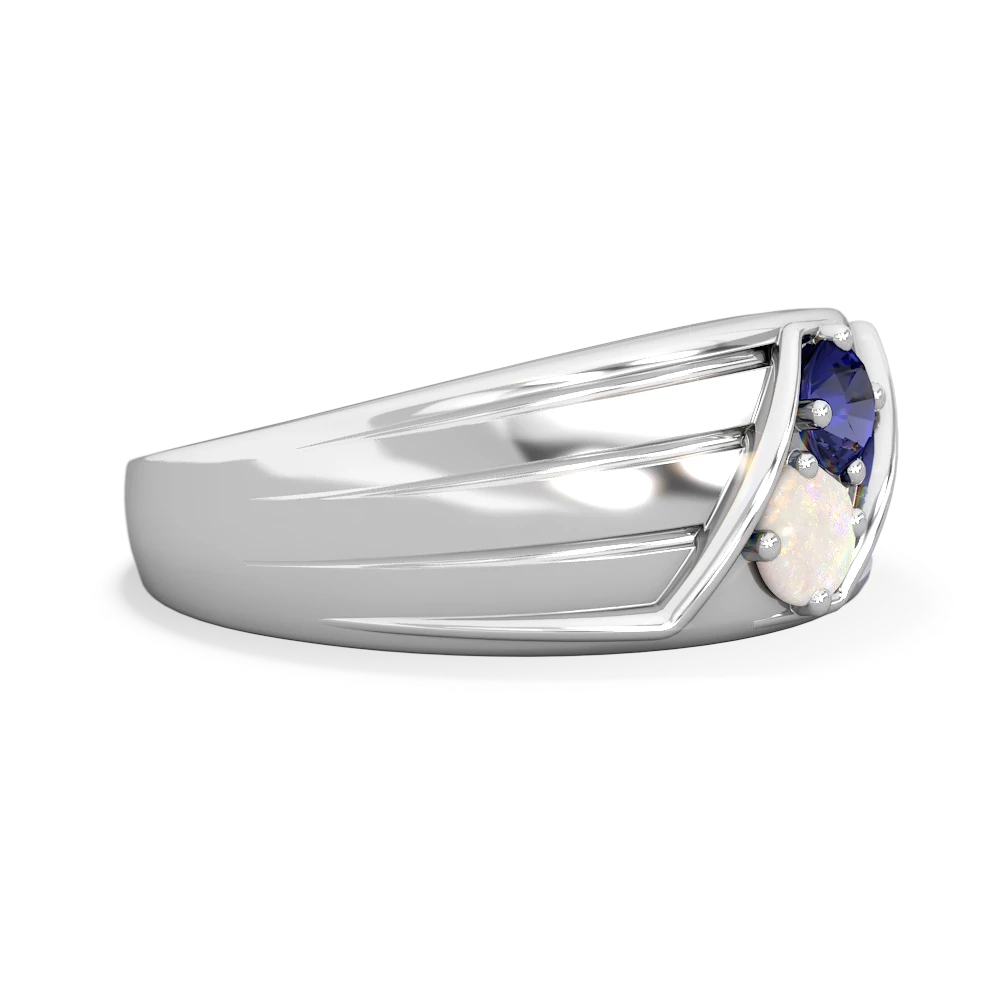 Lab Sapphire Men's Streamline 14K White Gold ring R0460