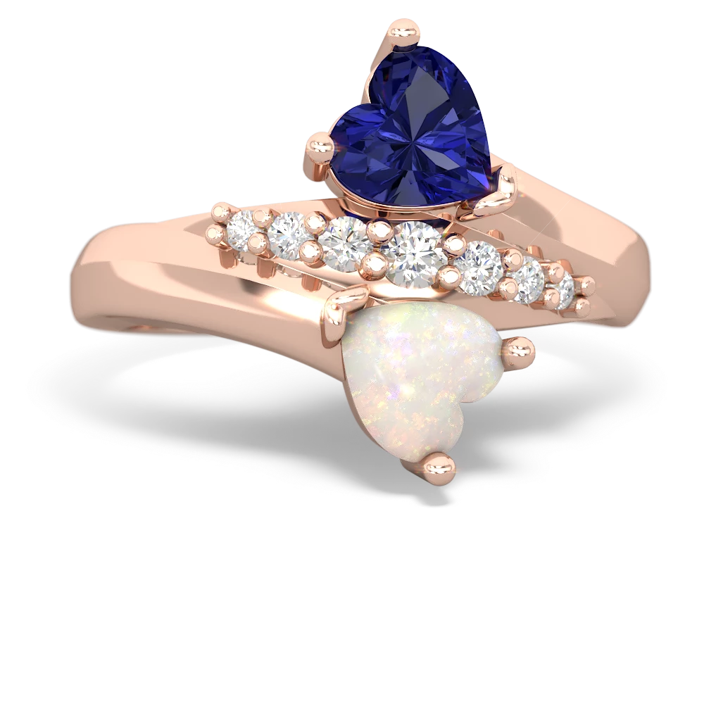 Lab Sapphire Heart To Heart 14K Rose Gold ring R2064