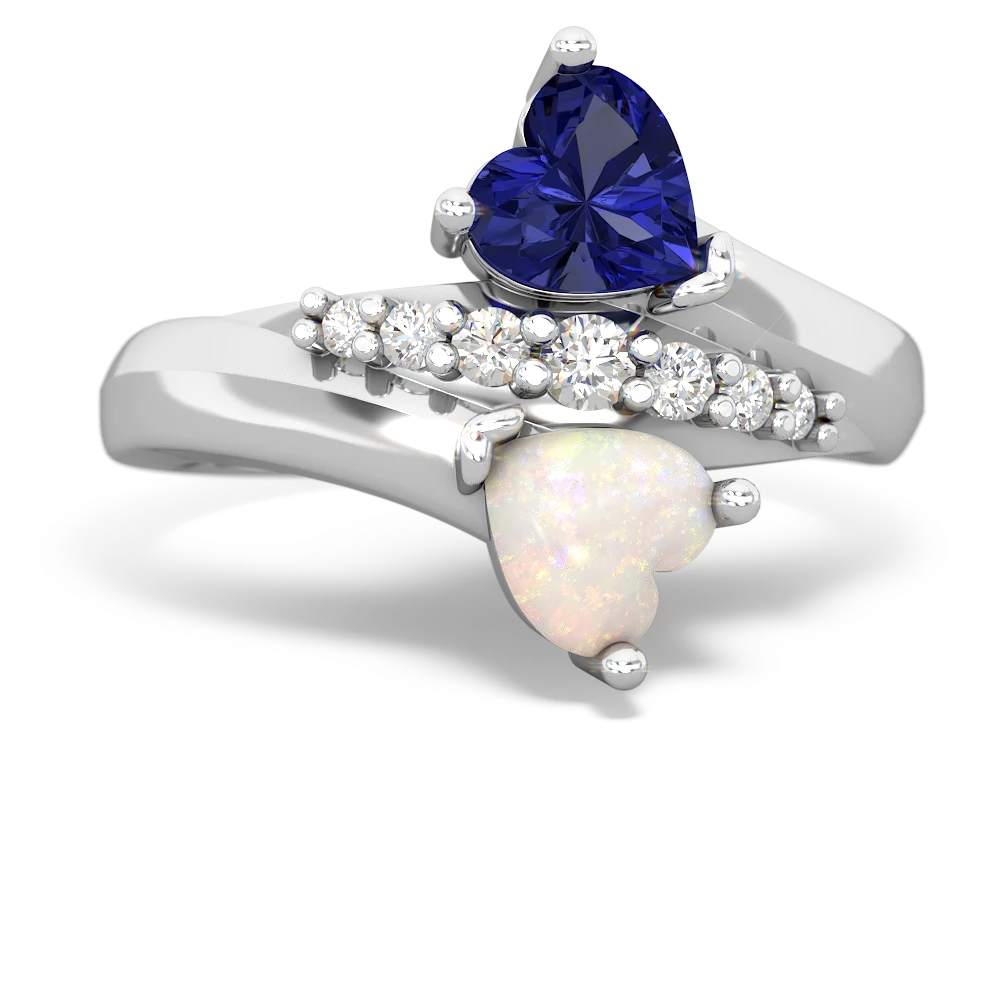 Lab Sapphire Heart To Heart 14K White Gold ring R2064