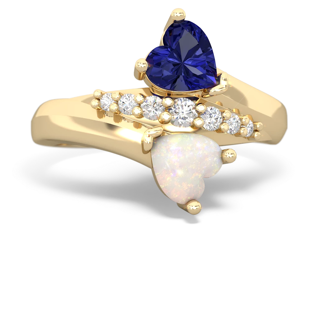 Lab Sapphire Heart To Heart 14K Yellow Gold ring R2064