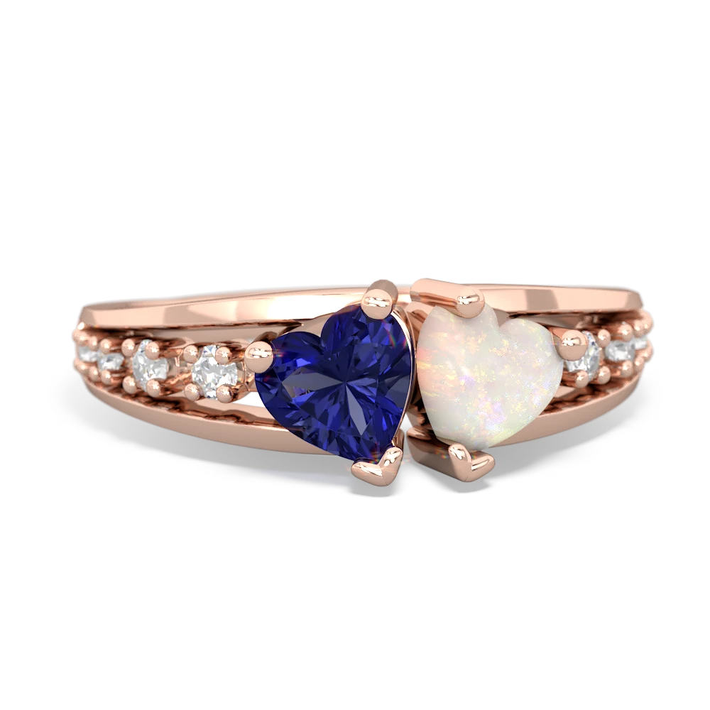 Lab Sapphire Heart To Heart 14K Rose Gold ring R3342